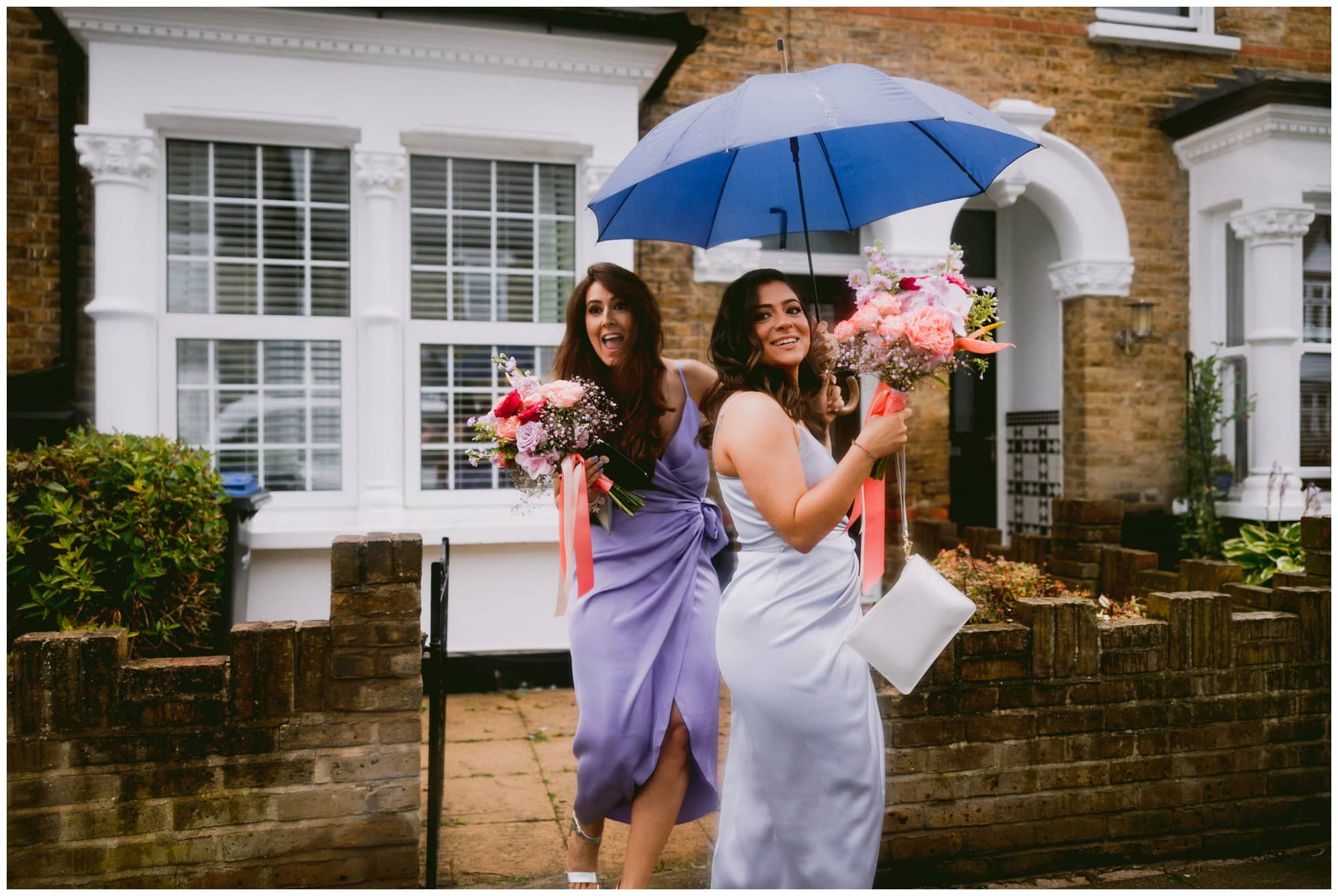 bridesmaids in the rain
