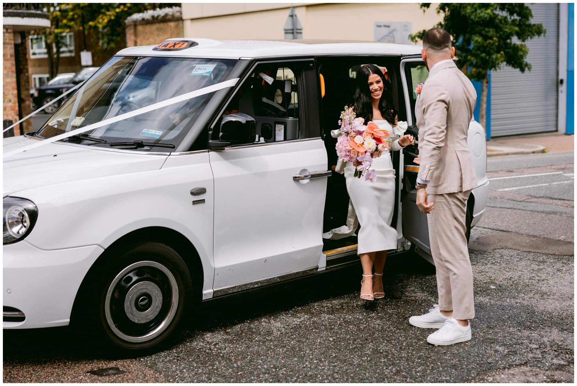 white wedding london taxi
