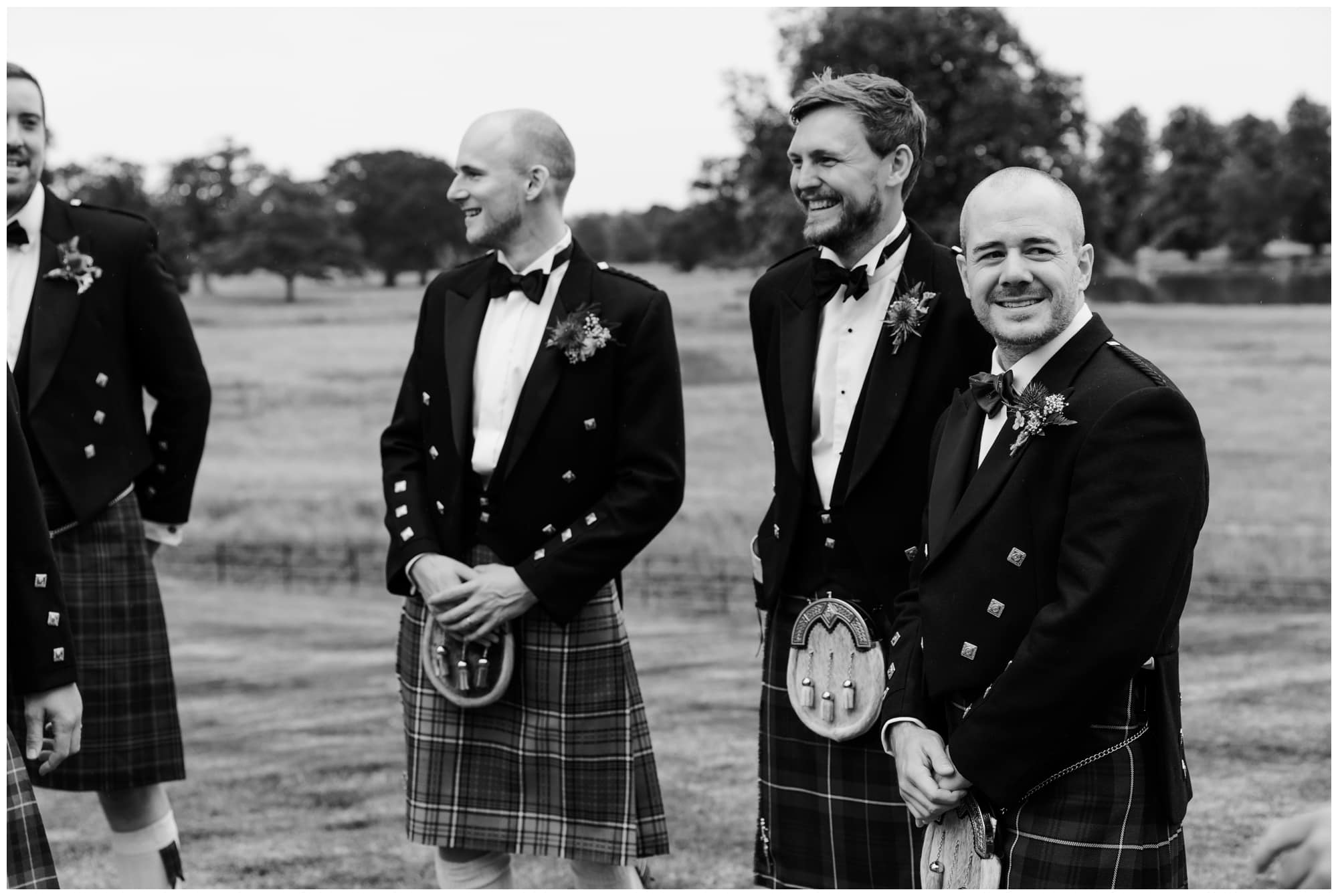Groomsmen in Kilts waiting for the bride to arrive.